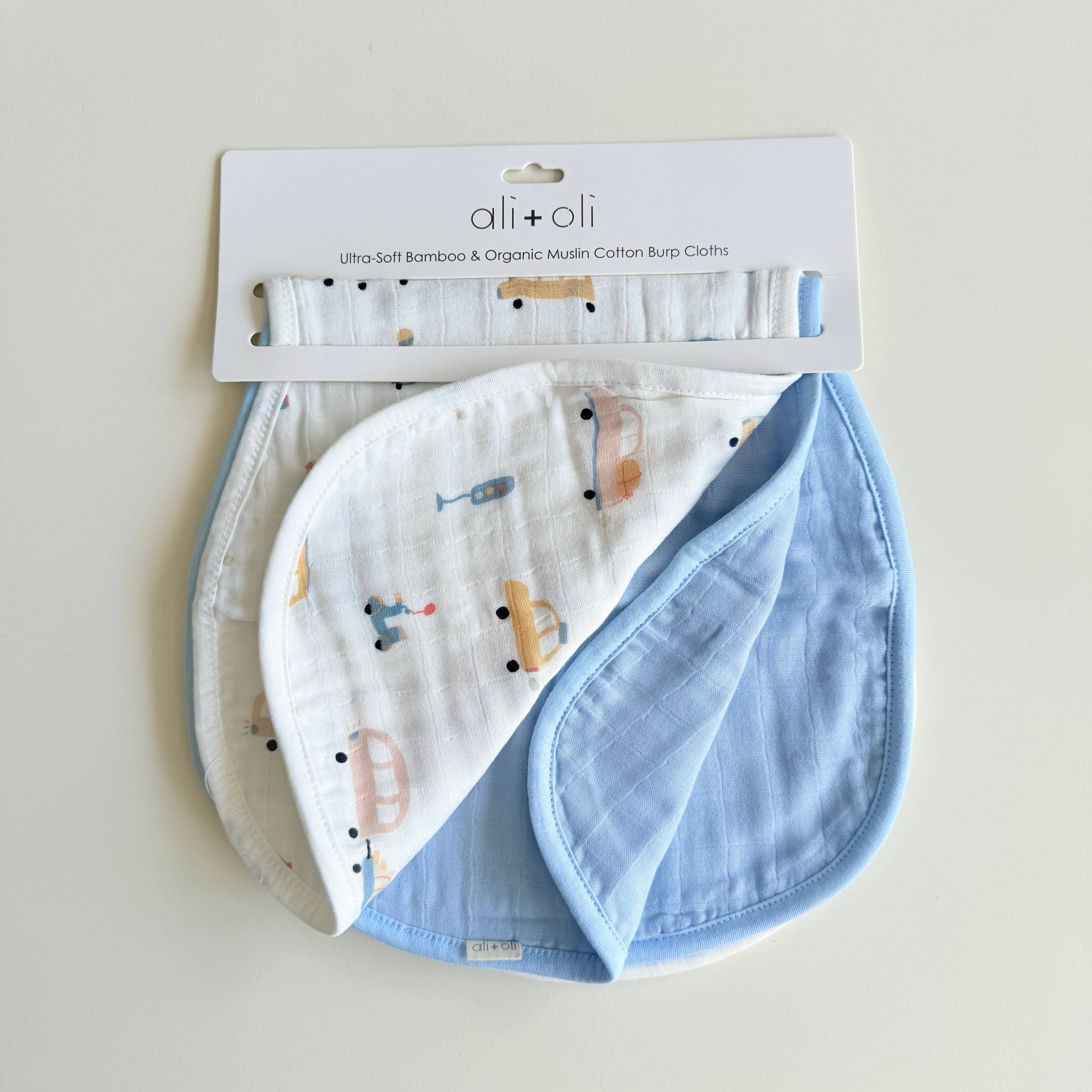 Ali+Oli - Wholesale Spuugdoekjesset - Baby - Bamboe Mousseline Spuugdoek Set 2-Pack (Auto's/Blauw)3