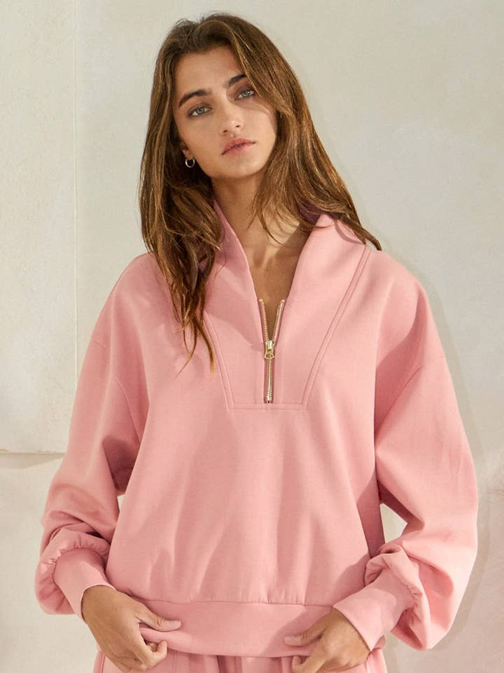 BUCKETLIST - Wholesale Sweatshirt – Women's - IT2154 Half Zip-up Scuba Sweatshirts1