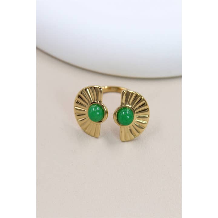 BELLISSIMA BIJOUX - Wholesale Cocktail/statement ring - Geometric Stainless Steel Ring With Mother-of-Pearl3