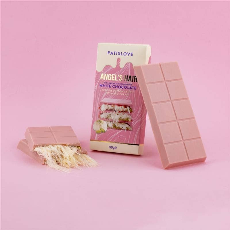 Patislove - Wholesale Chocolate Bar - Angel’s Hair White Chocolate with Dried Raspberry Powder,90G7