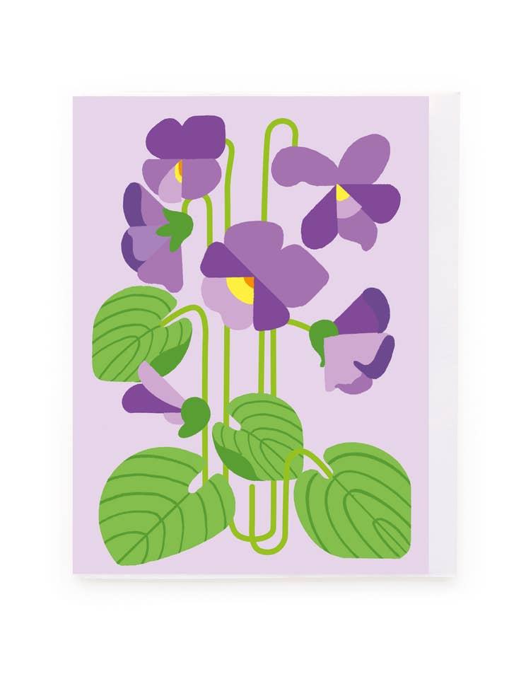 Purple pansies blank greeting card for wholesale by Noi Publishing