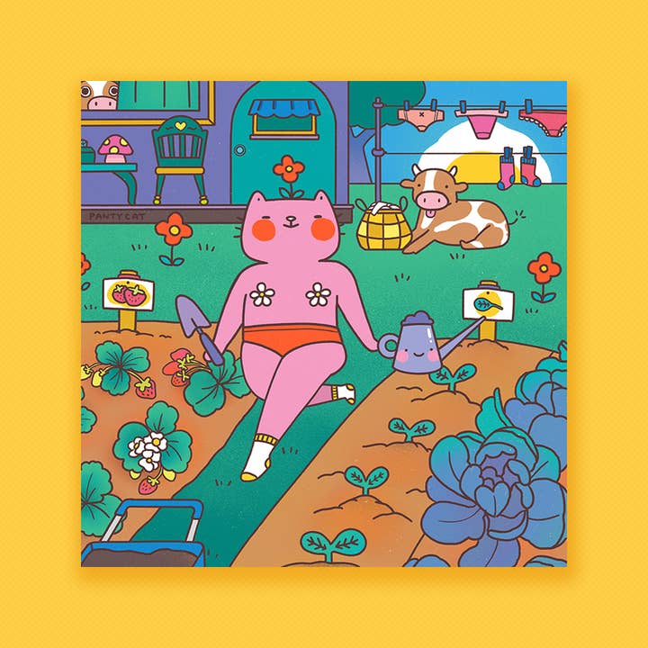 Panty Cat - Wholesale Art Print - Gardening Panty Cat Art Print