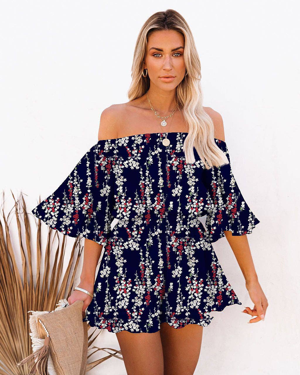 Sweetkama - Wholesale Romper - Women's - Ladies Off Shoulder Short Sleeves Daily Romper 13631
