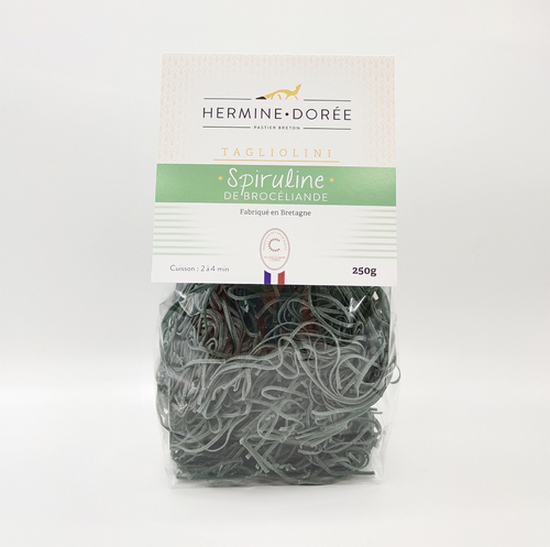 Tagliolini Pasta Broceliande Spirulina 250 g (pasta) for wholesale by Pâtes Hermine Dorée (pasta)