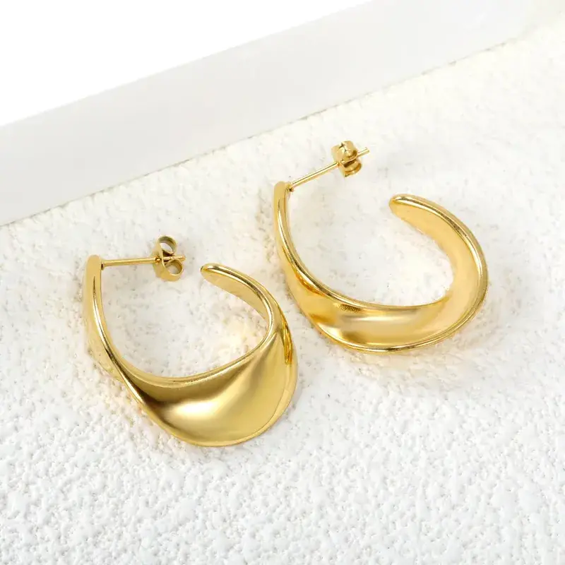 Sweet Cherry Sky - Wholesale Hoop Earrings - Geometric Gold Plated Stainless Steel Hoop Earrings Jewelry2
