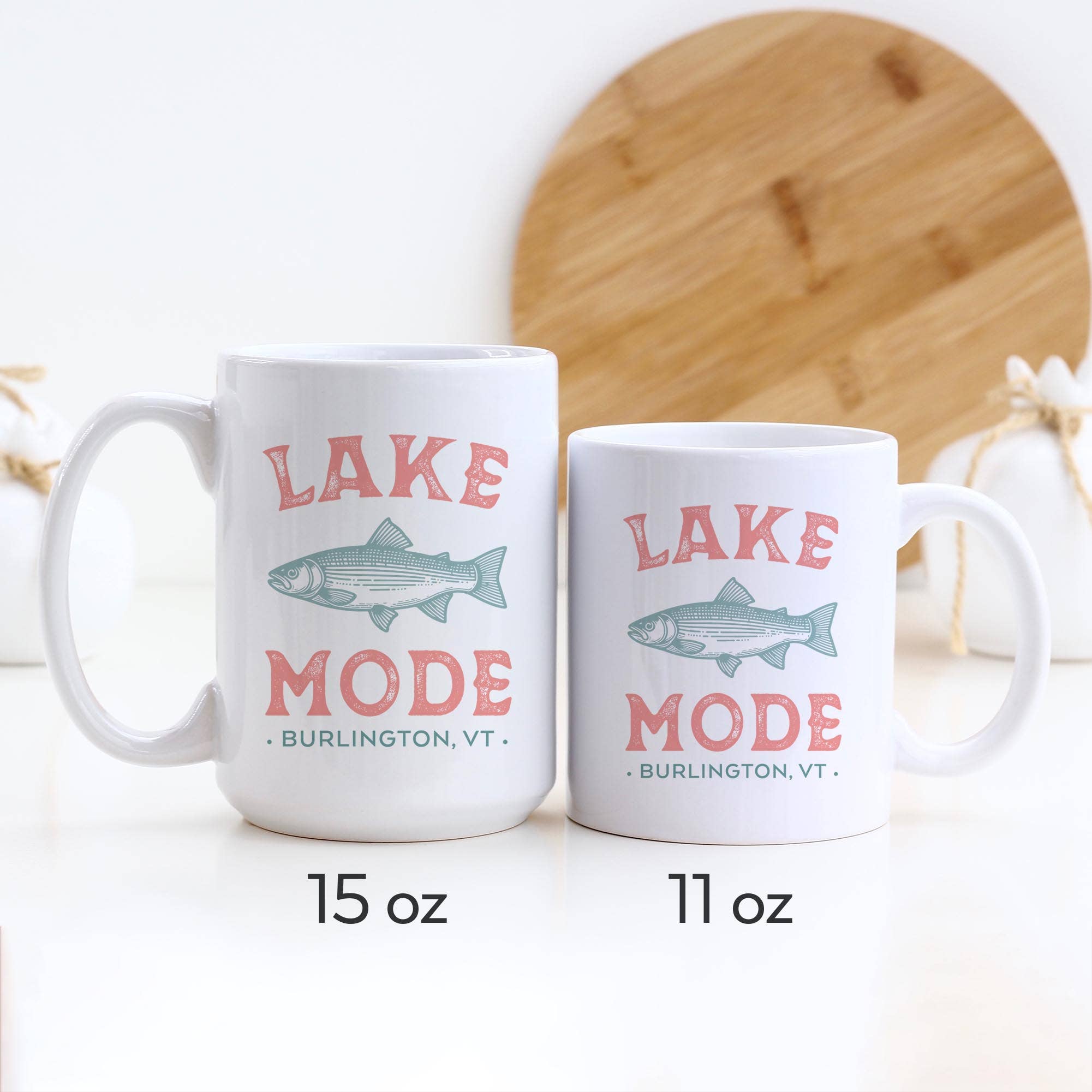 Heart & Willow Prints - Vente Tasse à café - Tasse en céramique Lake Mode Fish, Lake Custom Town, Tasse Lake Life 1