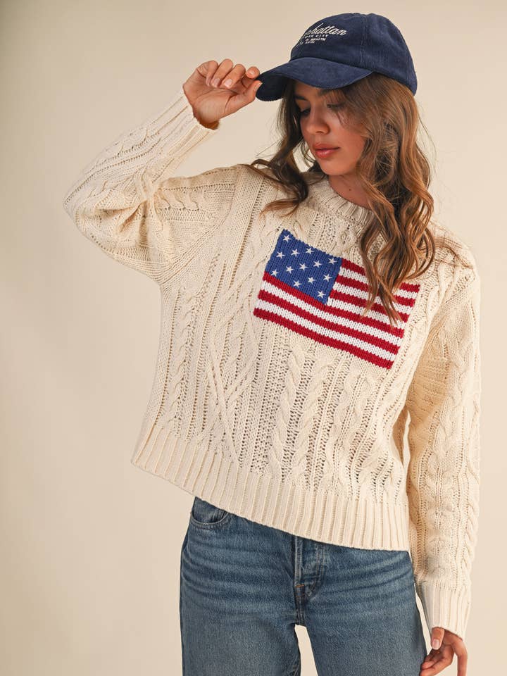 Klesis - Wholesale Knit Sweater - Women's - IT4473 USA FLAG CABLE KNIT SWEATER8