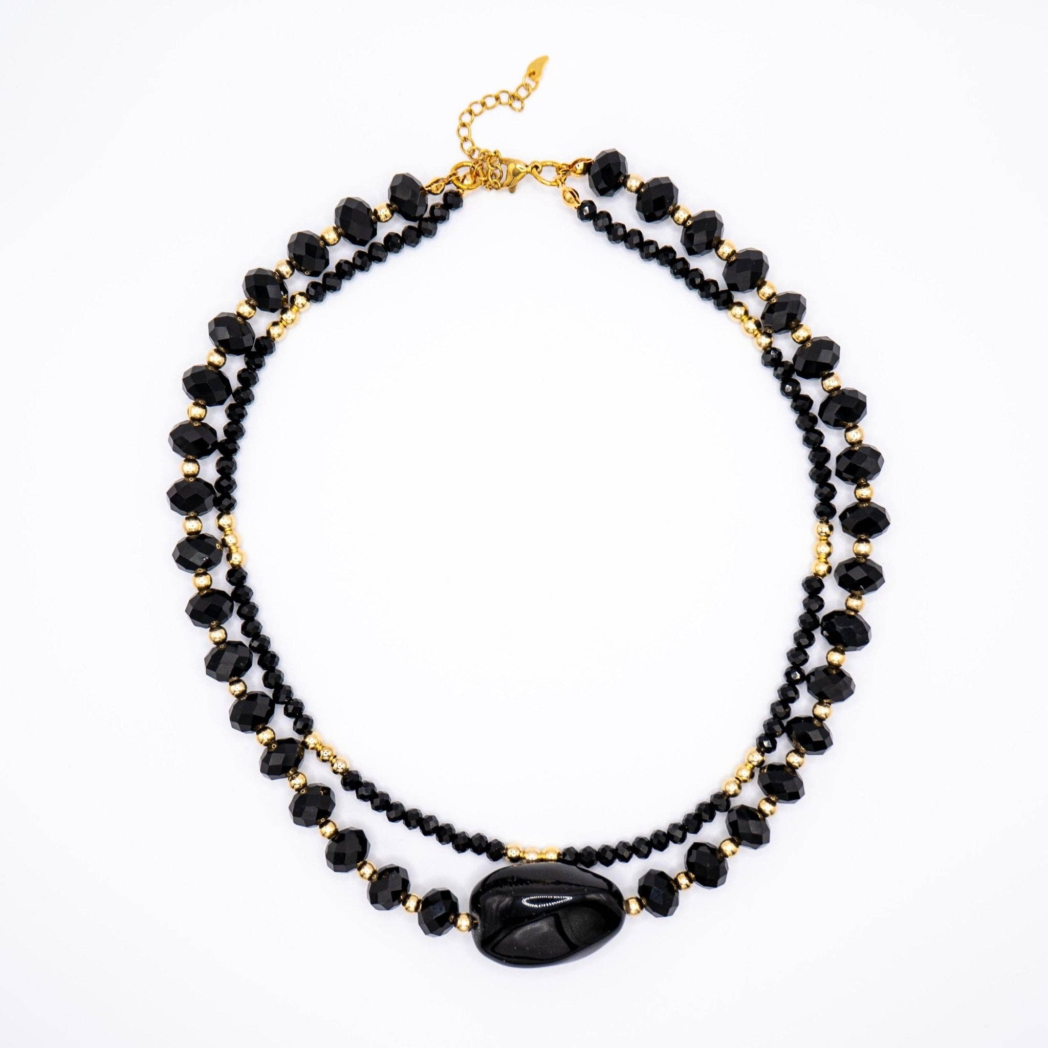 OE! – Engroshandel Perlehalskæde – LAVA - Halskæde med Obsidiansten og krystaller4