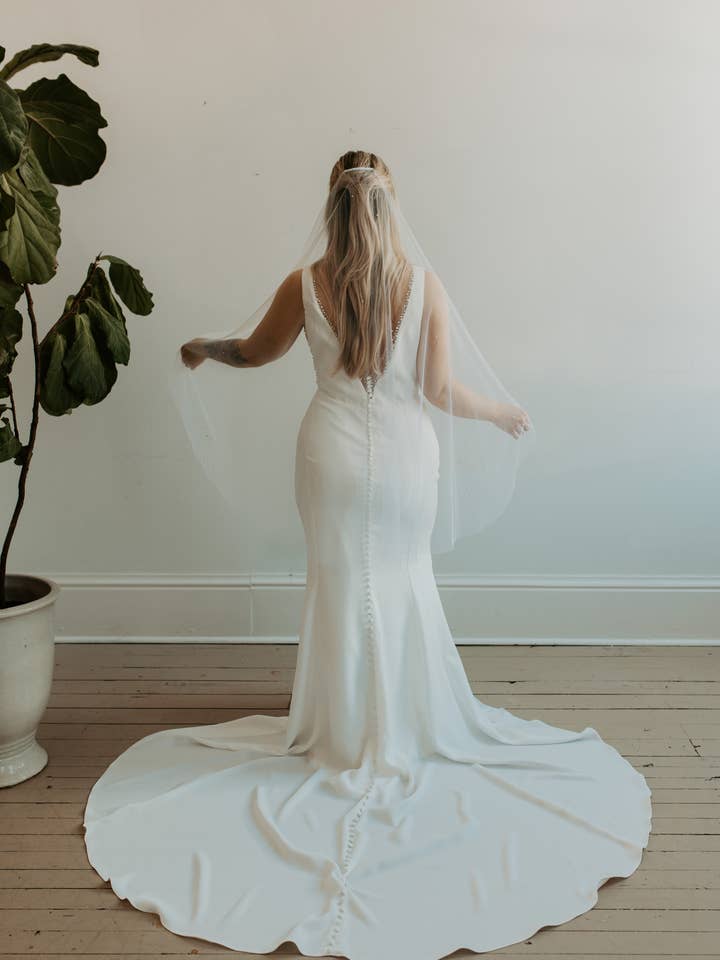 Soft Scattered Pearl Minimal Wedding Veil for wholesale by Ruffled Rose Veils