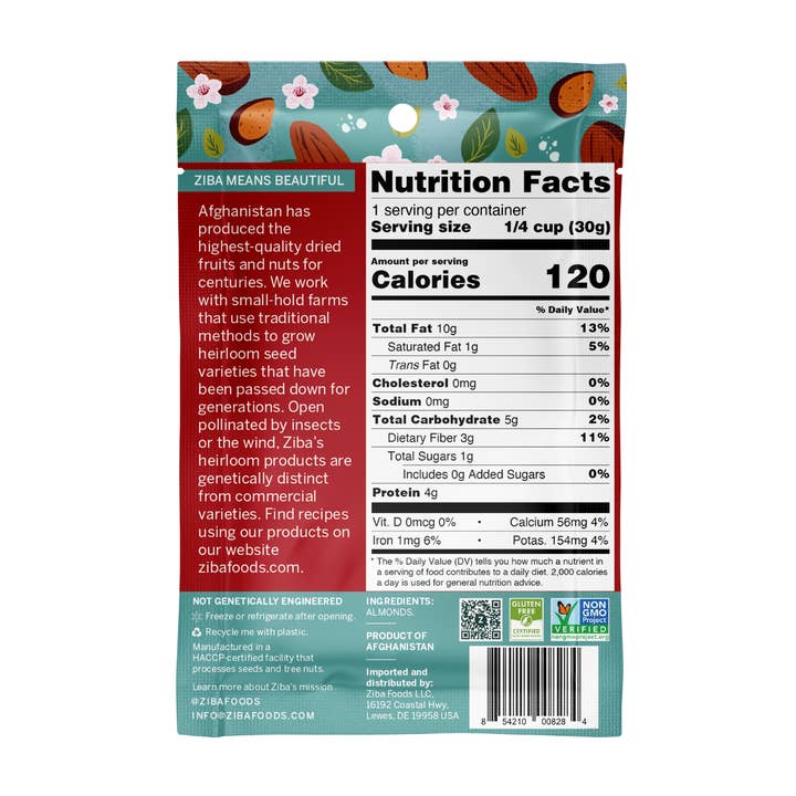 Ziba Foods - Wholesale Nuts - Heirloom Almond Gurbandi (Raw) Single-Serve Snack Vegan 1 oz