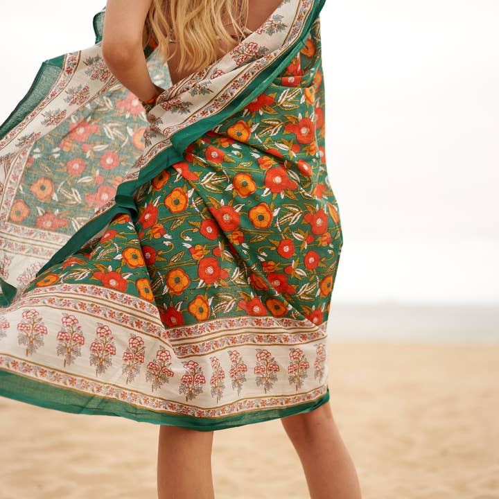 Linen Connections - Wholesale Swim Cover Up - Women's - Block Print Cotton Sarong Scarf Beach Wrap Bikini Pareo GIFT