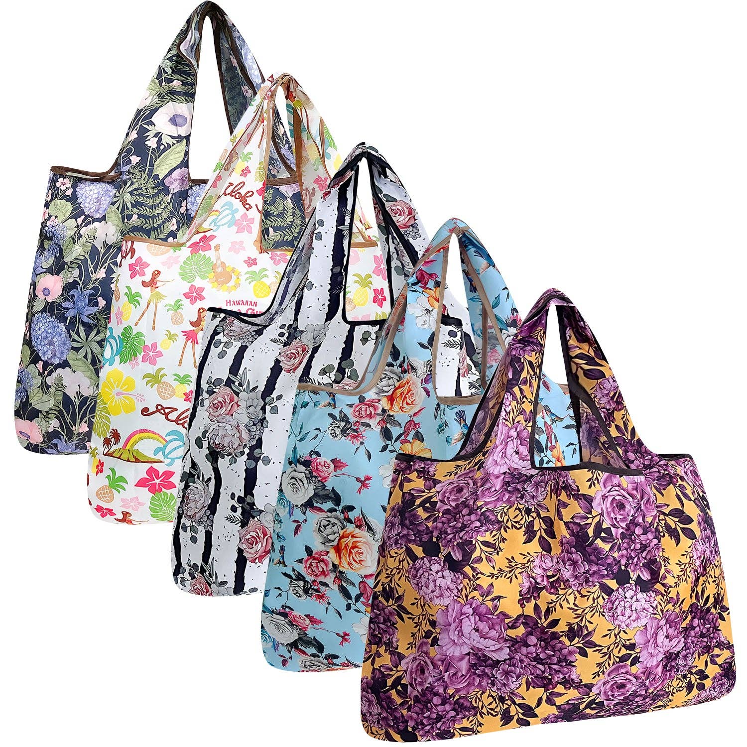 Wrapables.com - Vente Sacs de course/à provisions - Wrapables Lot de 5 grands sacs d'épicerie pliables en nylon26