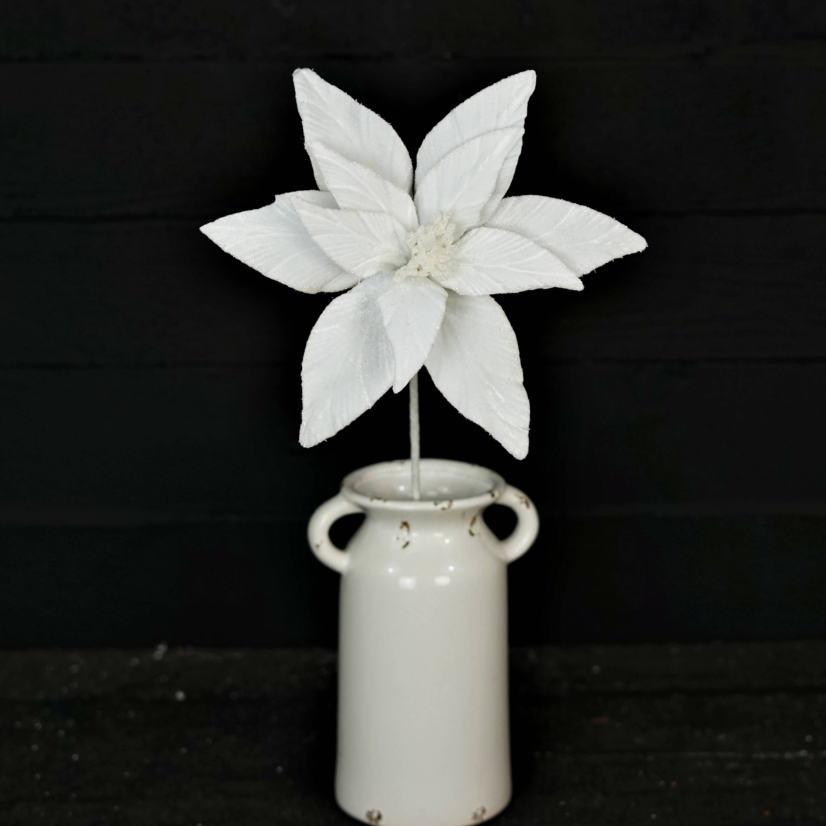 Holiday Depot Inc. - Wholesale Christmas Decoration - ISB73685- 12inD x 24inL Velvet Holly Point Poinsettia-White3