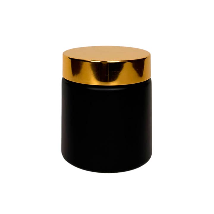 4oz Black Matte Glass Jar Straight Sided with Gold Lid for wholesale by The Bottle Shoppe