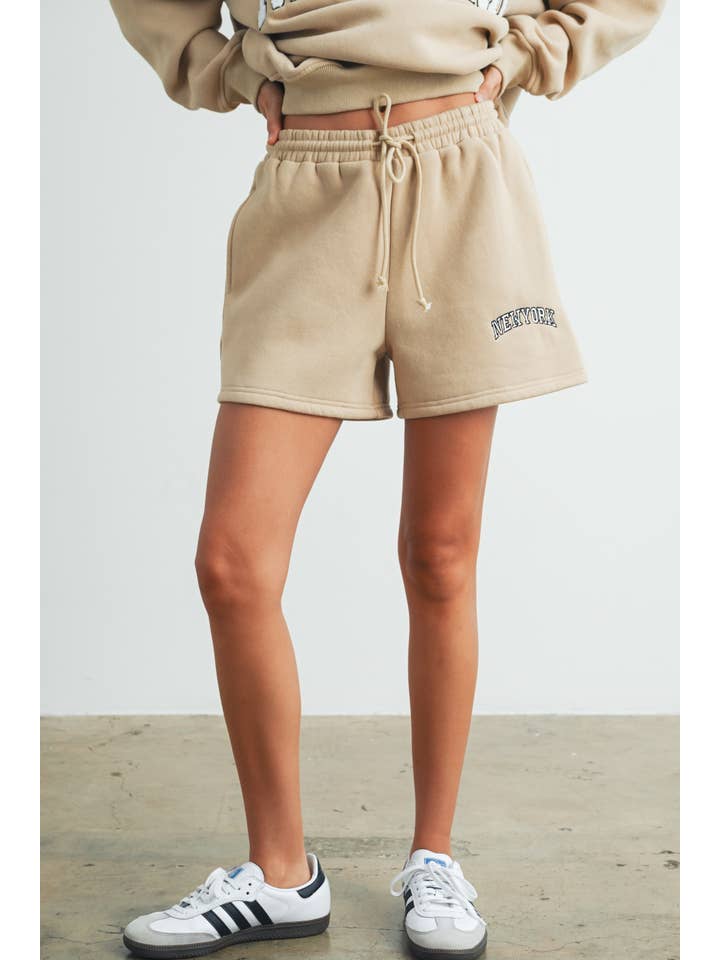 BUTTERMELON - Wholesale Lounge Shorts - Women's - New York Embroidered Sweat Shorts - BMP7446 1