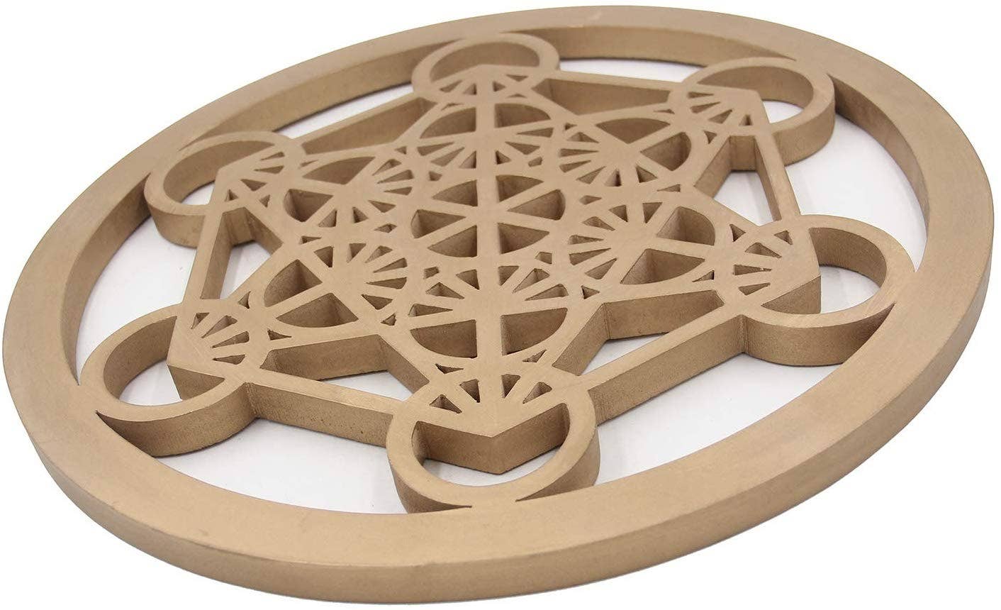 Lungta Imports - Vendita all'ingrosso Vasi - Grande Metatron Cube Sacred Geometry Decorazione da parete in legno artigianale da appendere (oro, 15,75 pollici)1