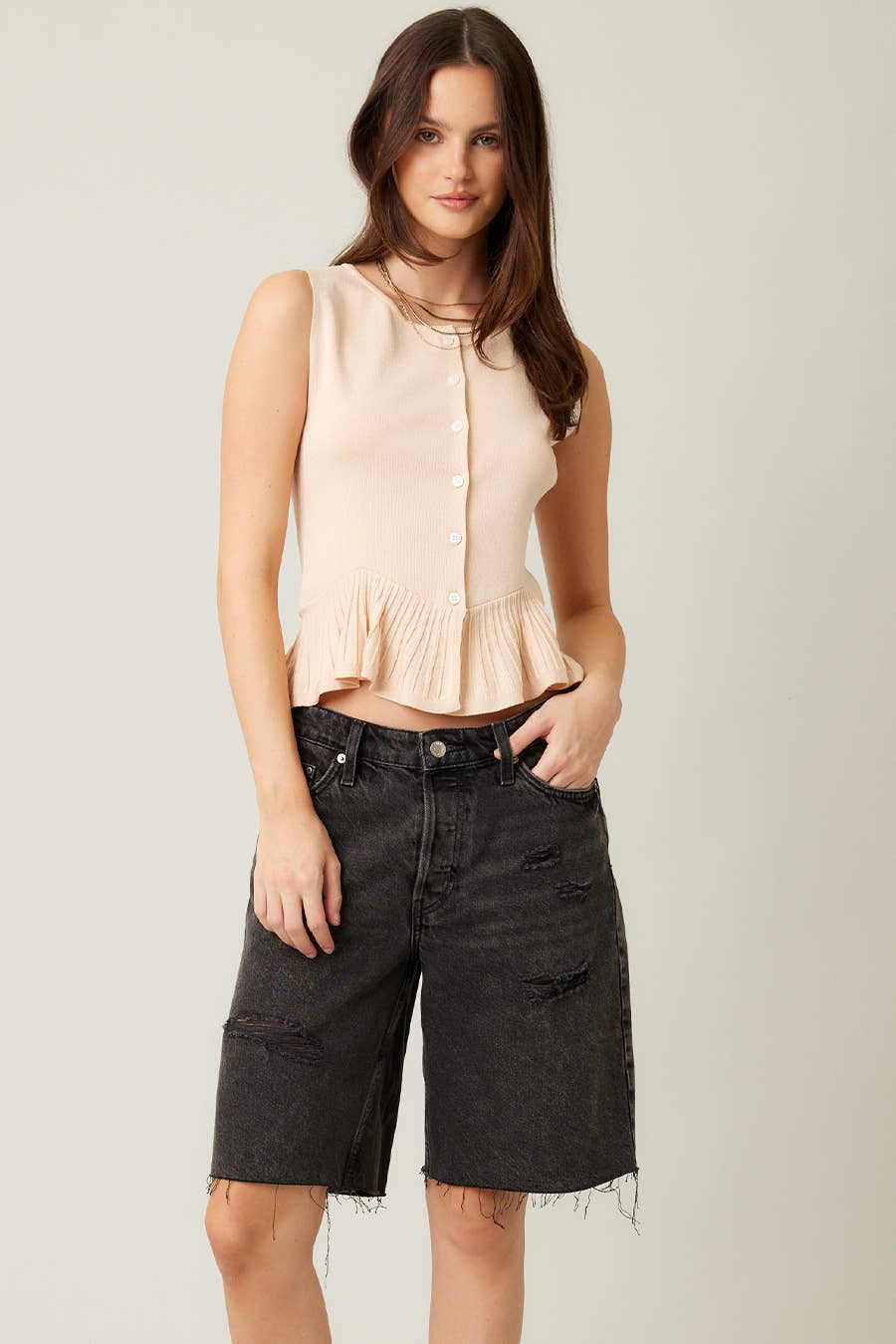 ILLA ILLA - Wholesale Cardigan - Women's - Everyday Comfort Knit Ruffle Hem Cardigan Sweater Tank23