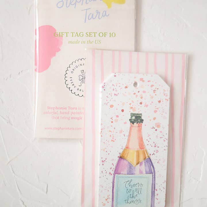 Stephanie Tara Stationery - Venta al por mayor Etiquetas de regalos - Conjuntos de etiquetas largas para regalos, botella de champán