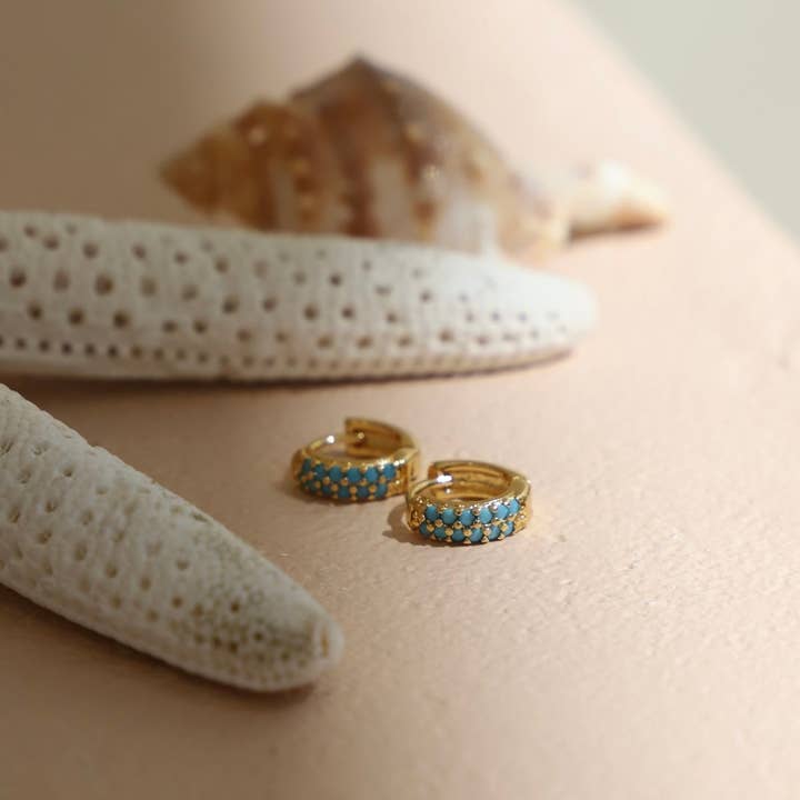 Katie Waltman Jewelry - Wholesale Huggie Earrings - TURQUOISE DUO HUGGIES