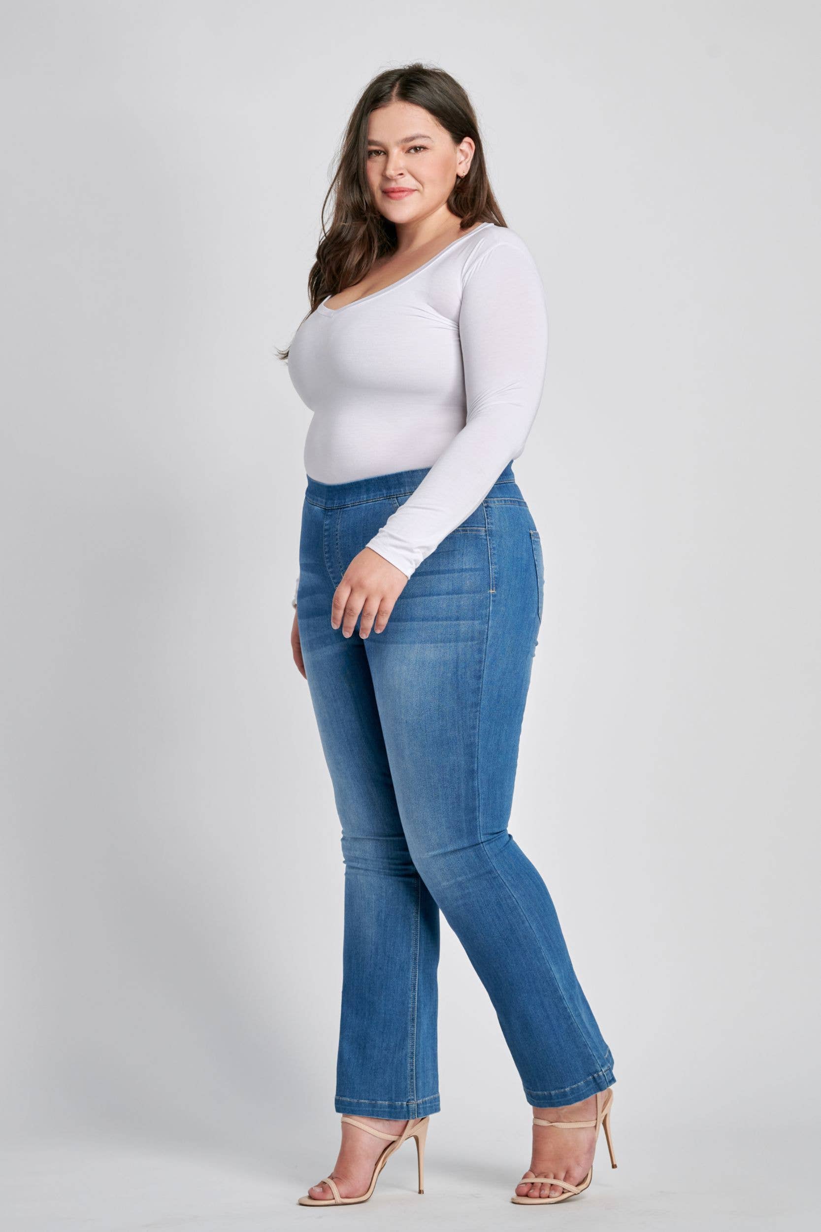 Cello Jeans - Wholesale Jeans - Women's - Plus Mid Rise Medium wash Flare Jegging (30") [AB35324MP-30]2