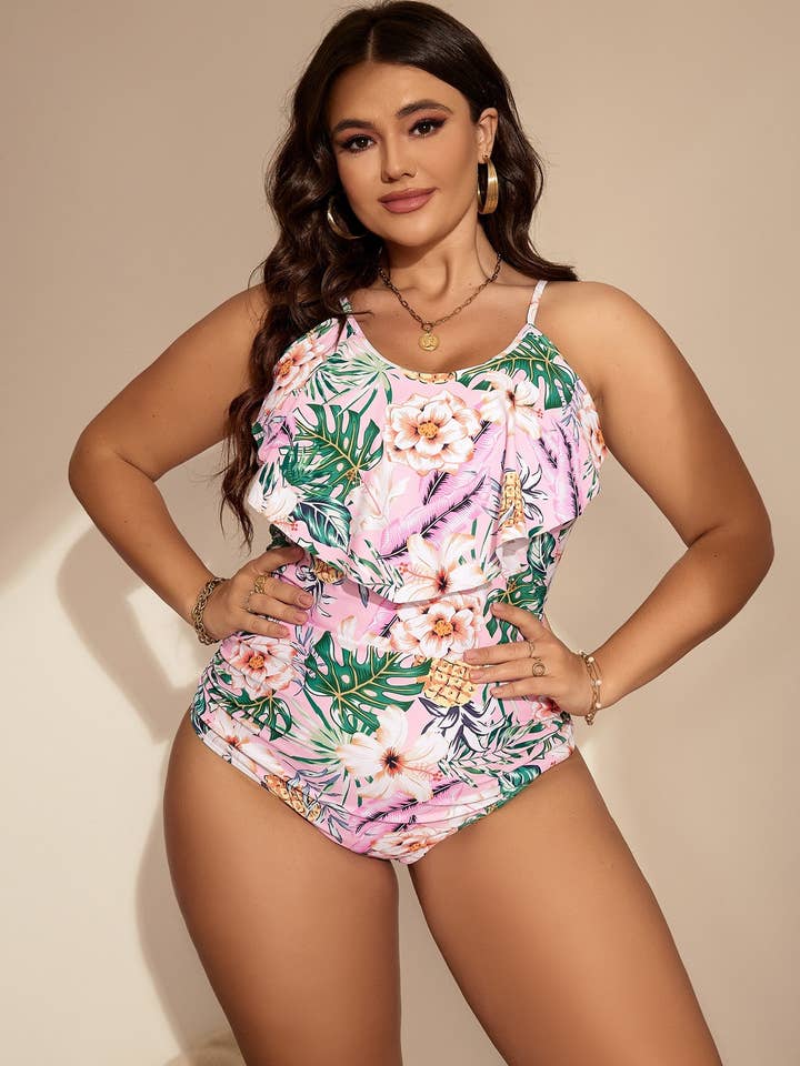 Crave by FW - Wholesale One Piece Swimsuit - Women's - Plus Size One-Piece Printed Ruffle Swimsuit1