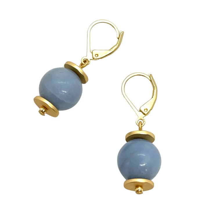 Blue Jade and Matte Gold Earrings for wholesale by Deborah Grivas Designs