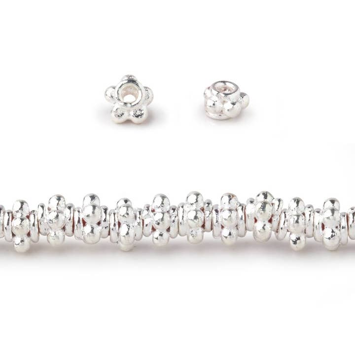 5x3.5mm Sterling Silver Plated Copper Spacer Bead 8 inch 54 pieces for wholesale by Beads of Cambay