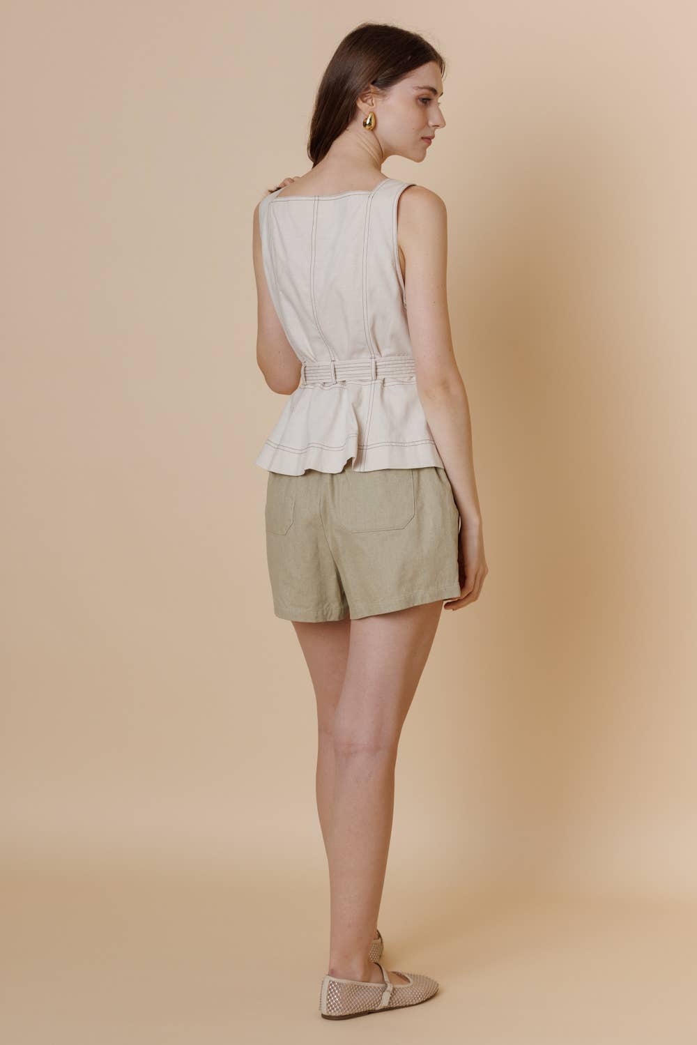 A & SHE - Wholesale T-Shirt - Women's - Square Neck Button Down Contrast Stitch Belted Top9