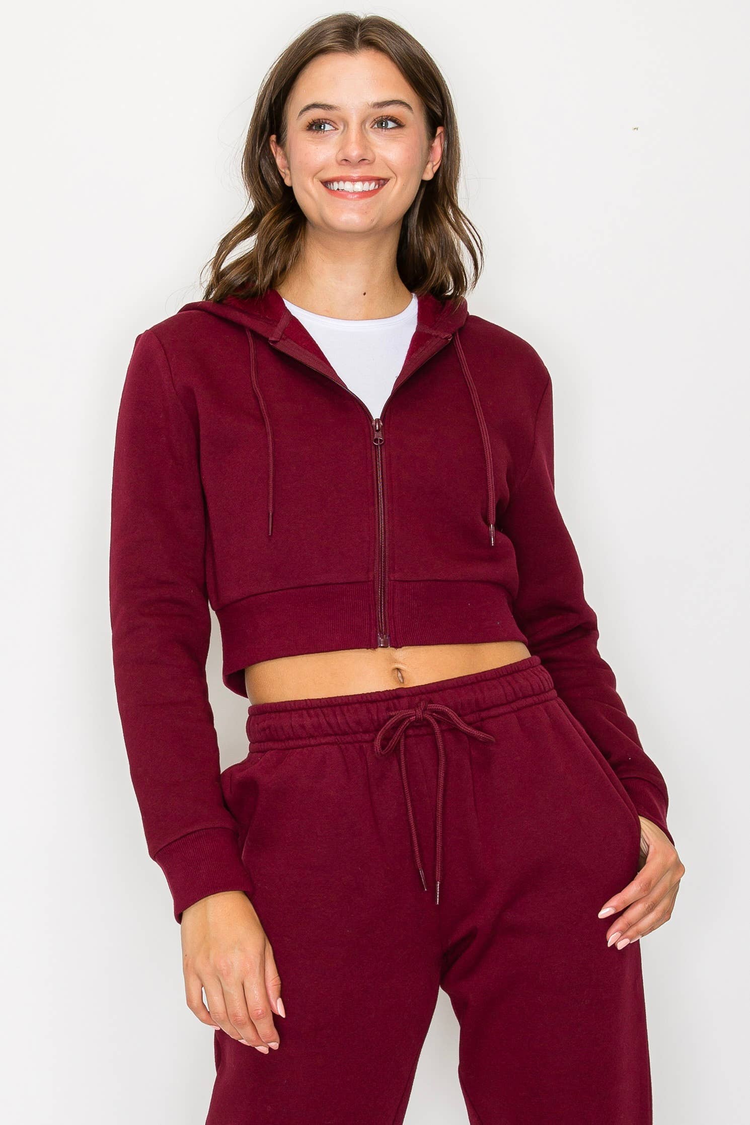 Color 5 - Wholesale Hoodie - Women's - Solid color fleece lined full zipper hoodie cropped jacket20