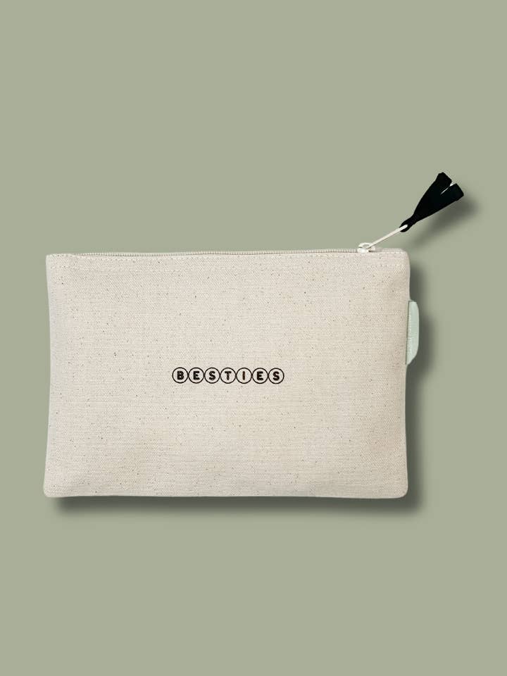Besties Small Canvas Zipper Pouch for wholesale by Smiles + Heart