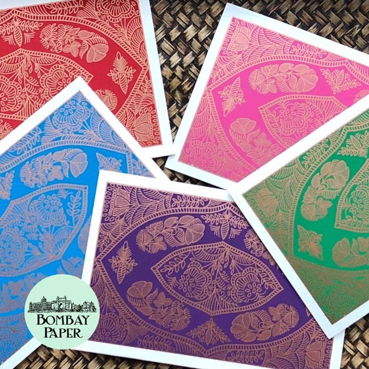 Foliage - Set of 5 Handmade Paper Greeting Cards for wholesale by Bombay Paper