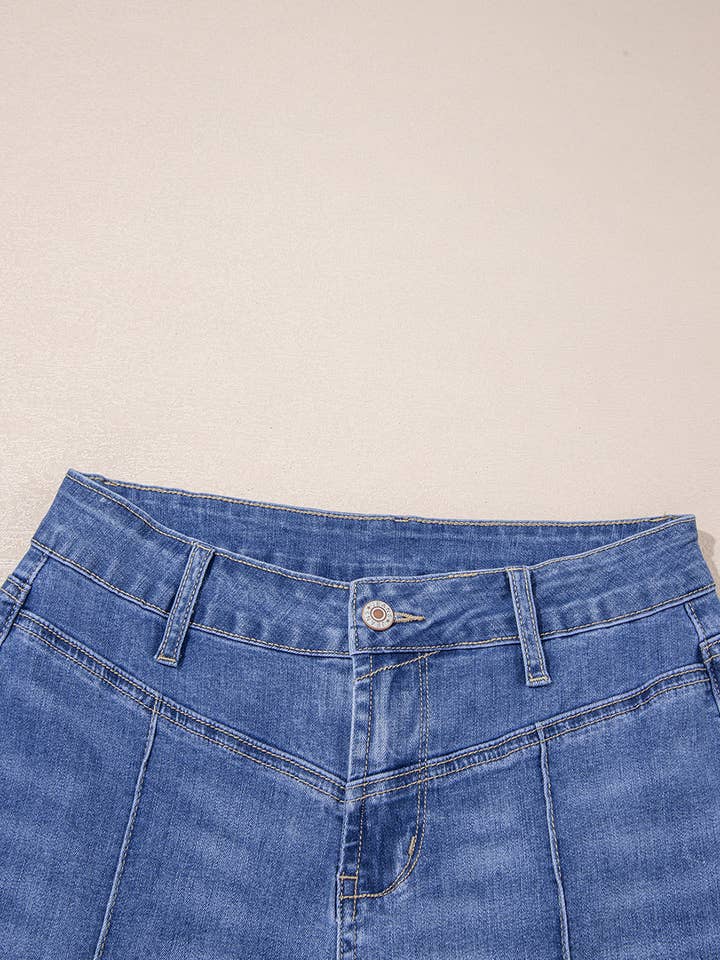 Blue Tailored Center Seam Detail Straight Loose High Rise Jeans for wholesale on Faire7