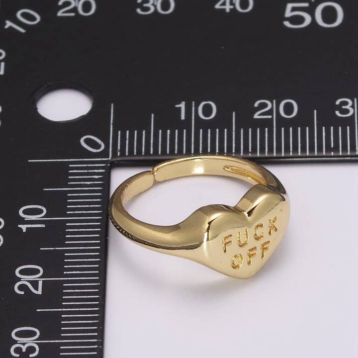 Aim Eternal - Wholesale Signet Ring - Gold Fuck Off Ring, Heart Shaped Signet, Fuckoff rings oval signet ring gold rings for women U-1324