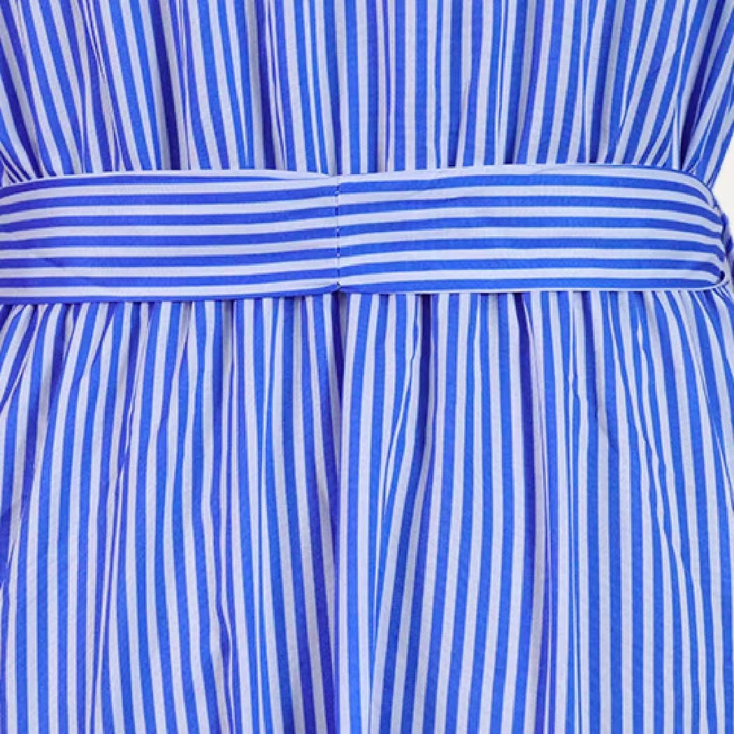 The Moment Collection – Engroshandel Kjole - Dame – Maxi kjole med korte ærmer, krave og klassisk stribet mønster3