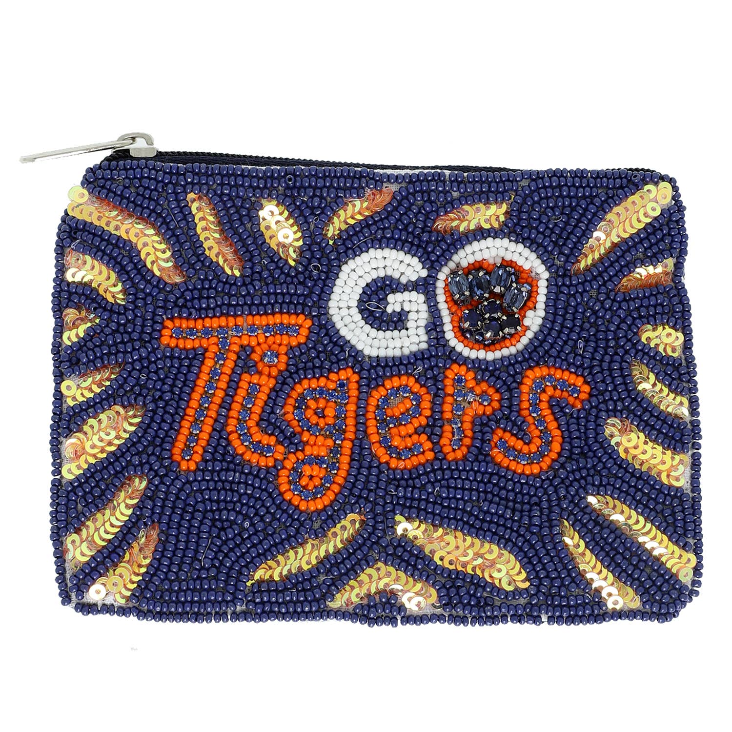 SP Sophia Collection - Wholesale Coin Purse - Women's - Gold Tigers Seed Beaded Football Coin Bag 0