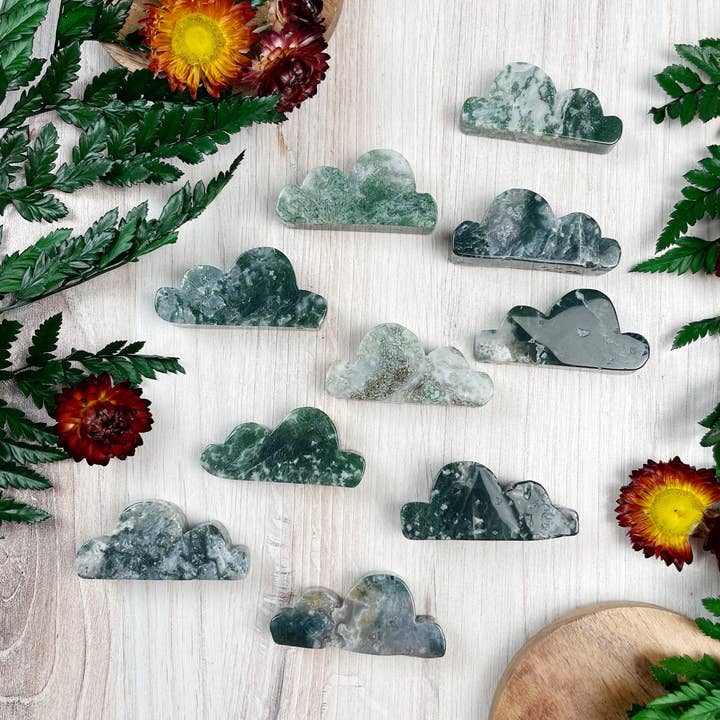 Moss Agate Cloud Carving for wholesale by Ewelina Pas Jewelry