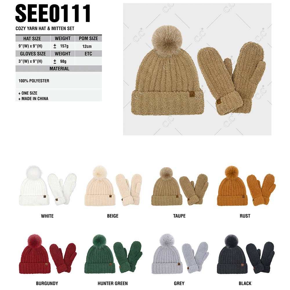 JOIA ACCESSORIES - Wholesale Beanie - Women's - CC COZY YARN HAT   MITTEN SET, SEE 011112
