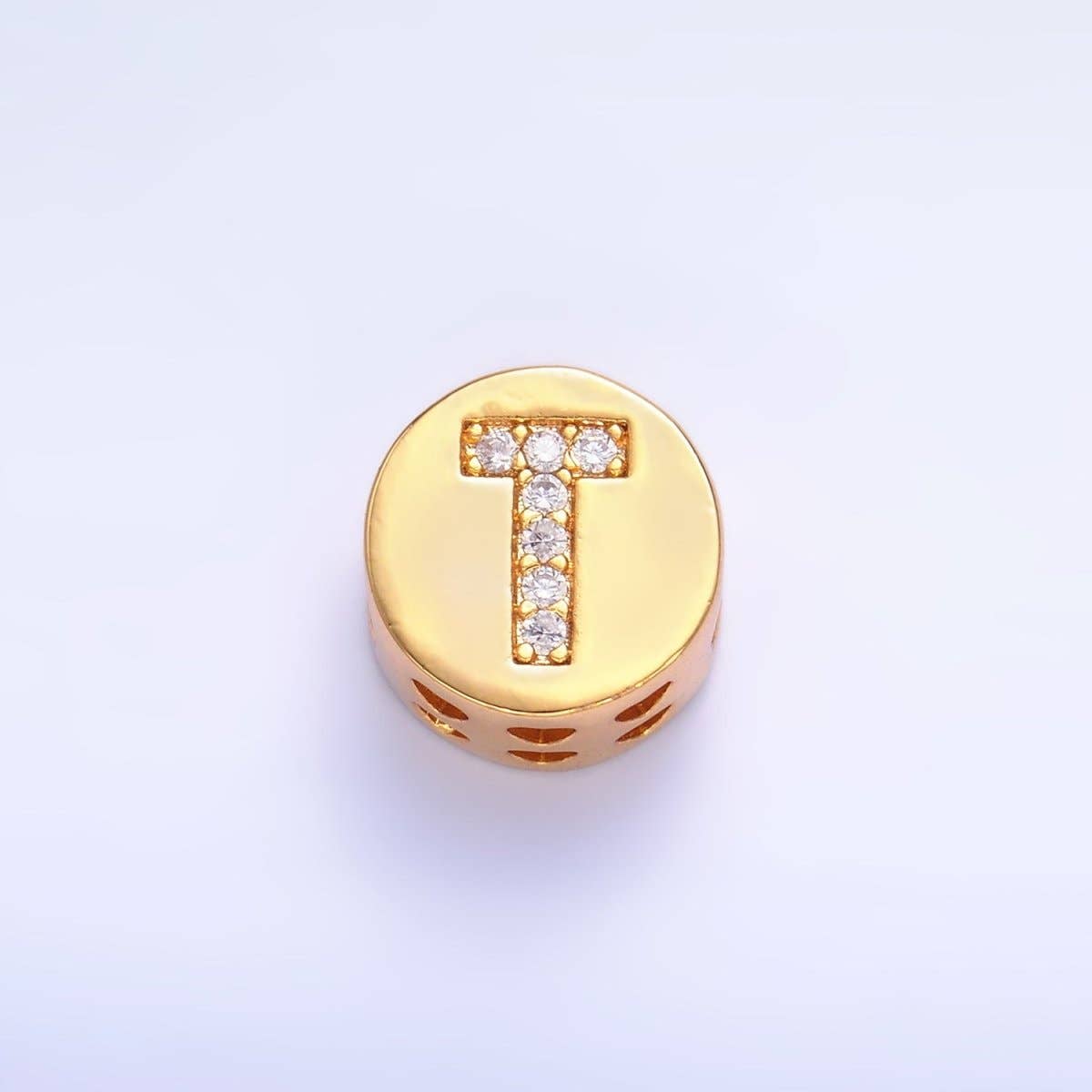 Aim Eternal - Wholesale Beads - 24K Gold Filled Alphabet Letter Micro Paved CZ Round Bead | A1526 - A153819