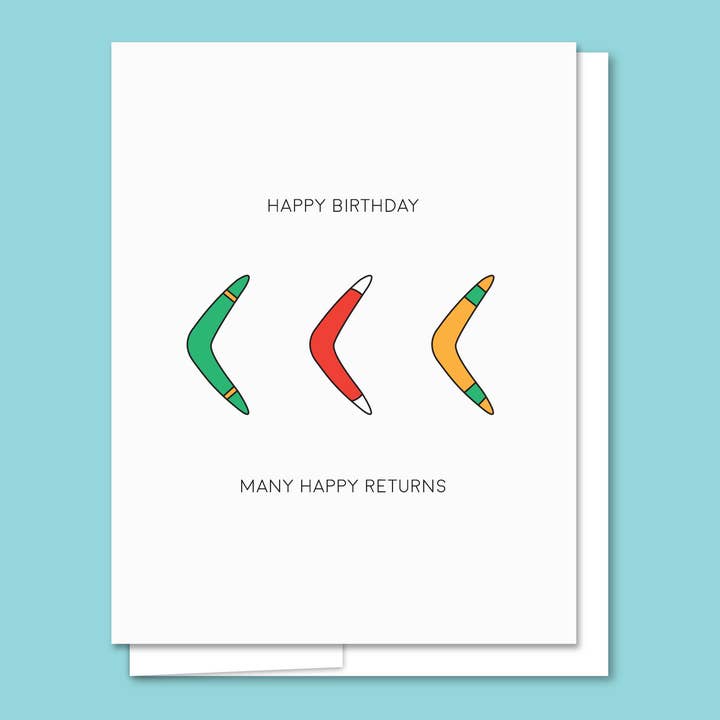 Quick Brown Fox Letterpress - Venta al por mayor Tarjetas de cumpleaños - Tarjeta de cumpleaños con forma de boomerang, divertida tarjeta de cumpleaños con tipografía
