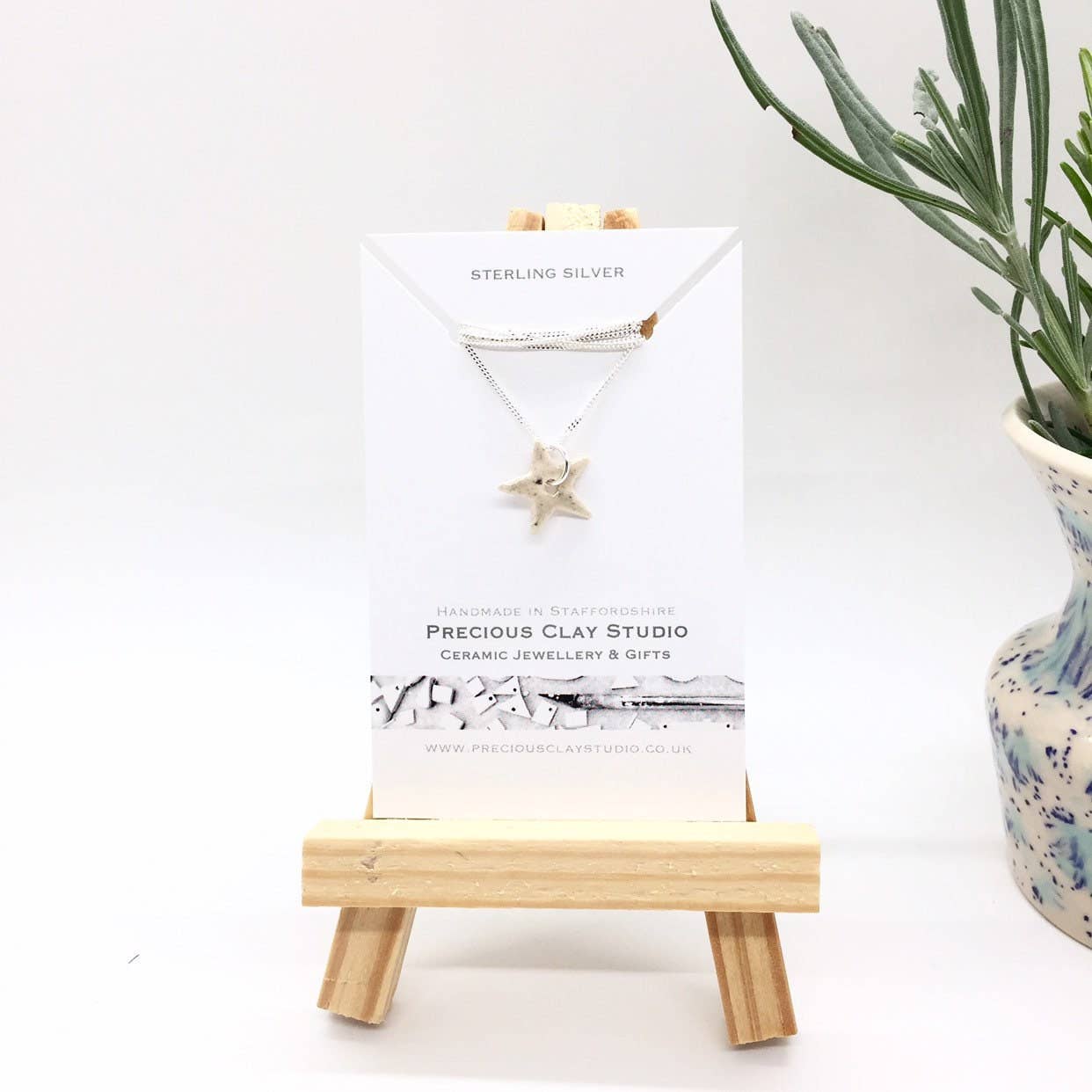 Precious Clay Studio - Wholesale Pendant/Charm Necklace - Star Necklace, Oatmeal - 18 Inch Sterling Silver1