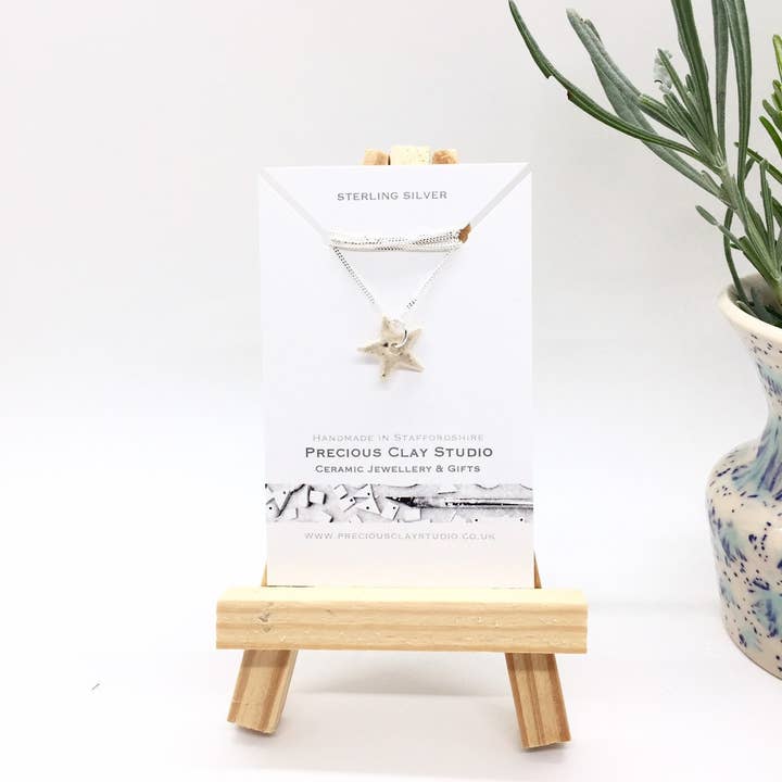 Precious Clay Studio - Wholesale Pendant/Charm Necklace - Star Necklace, Oatmeal - 18 Inch Sterling Silver1