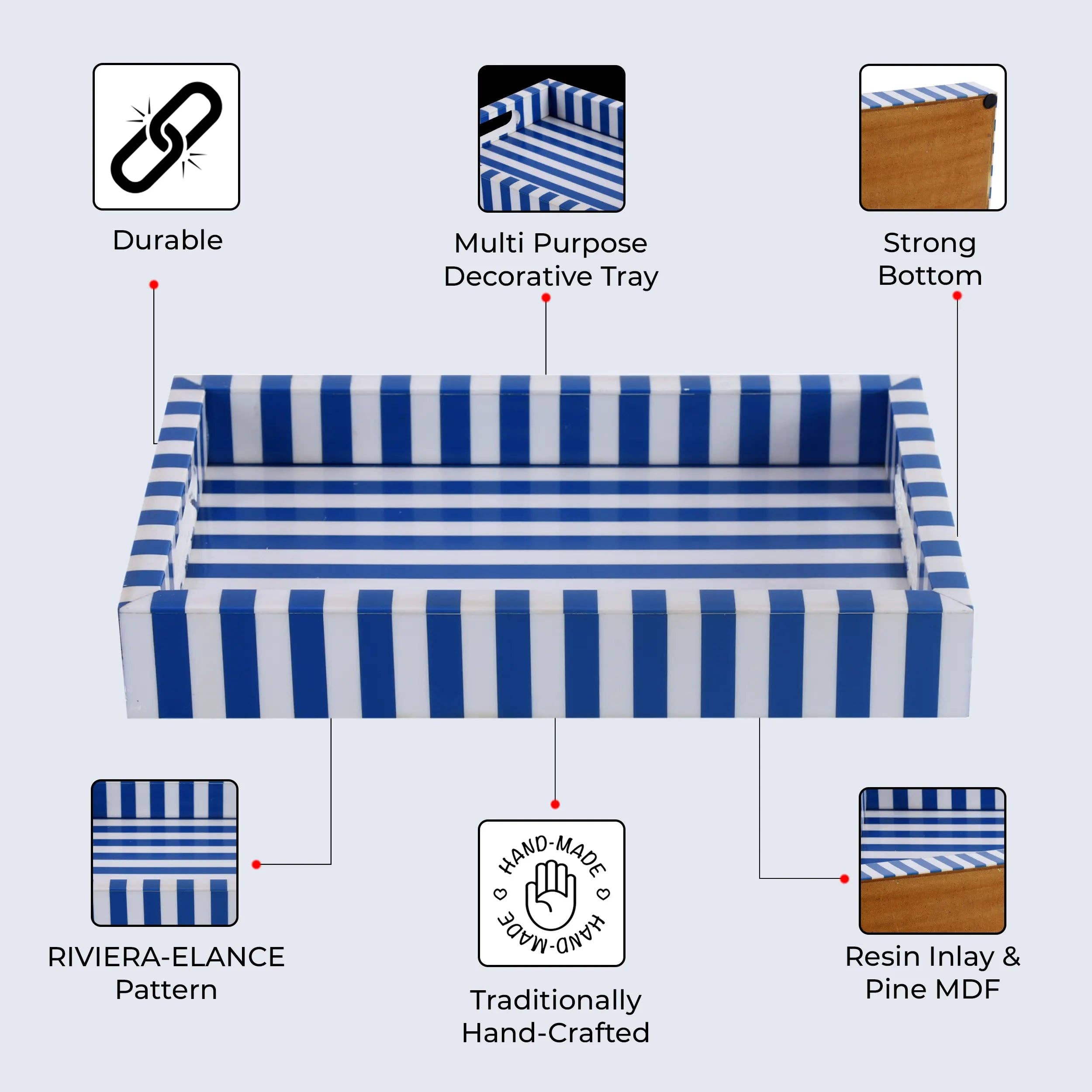 blue Decorative Trays Riviera Elance Pattern Wood & Resin Inlay Collection in 12x8 for wholesale on Faire3