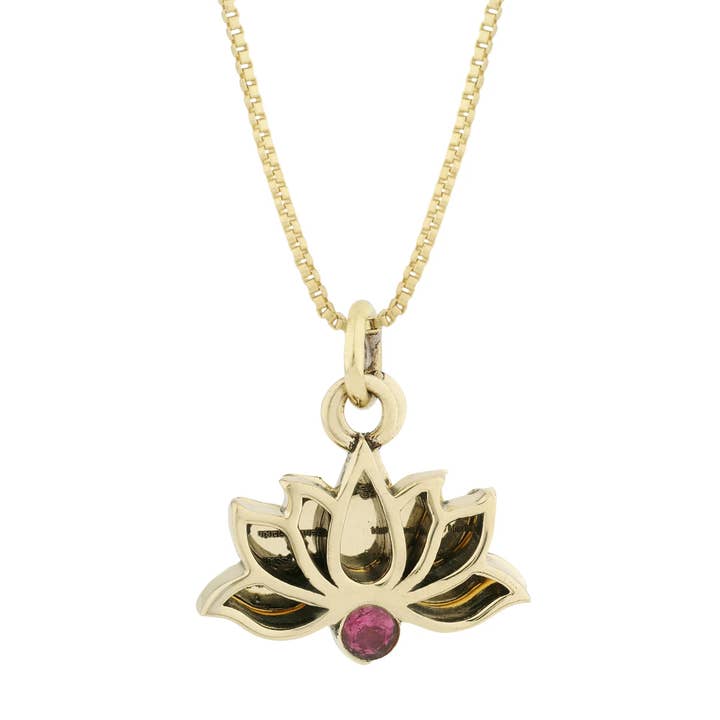 Brass GAYATRI MAA LOTUS with OM - ENGRAVED with Pink Tourmaline for wholesale by Mantra4u