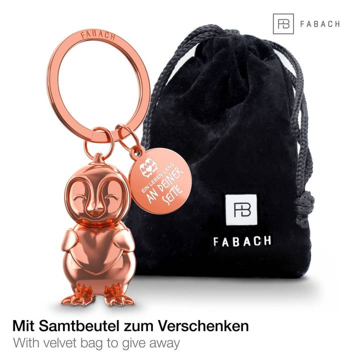 FABACH – Die Schlüsselanhänger-Schmiede – Großhandel Schlüsselanhänger – Unisex – "Ein Leben lang an Deiner Seite" Pinguin Schlüsselanhänger "Frosty" mit Gravur - Süßer Pinguin Glücksbringer als Geschenk für Partner