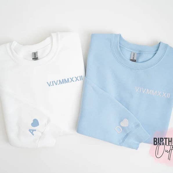 Sudadera personalizada con números romanos bordados, regalos para parejas, regalo de aniversario, camisetas a juego para parejas, camiseta de pareja con inicial en la manga, sudadera con capucha para venta al por mayor de BIRTHDAY OUTFITS