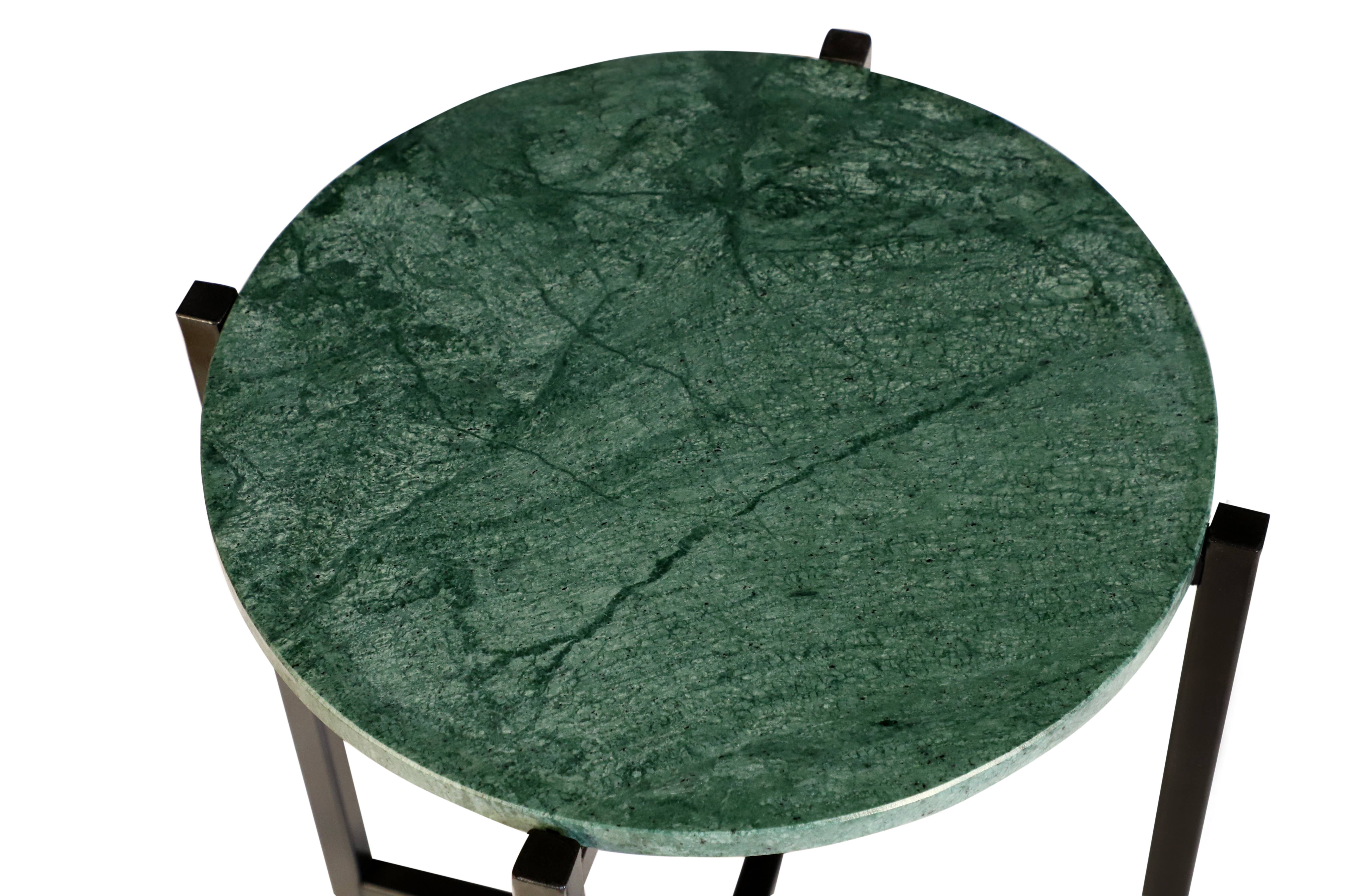 India Curated - Wholesale Side Table - Green Marble Side Table with Grey Metal Frame-21 Inch Height3