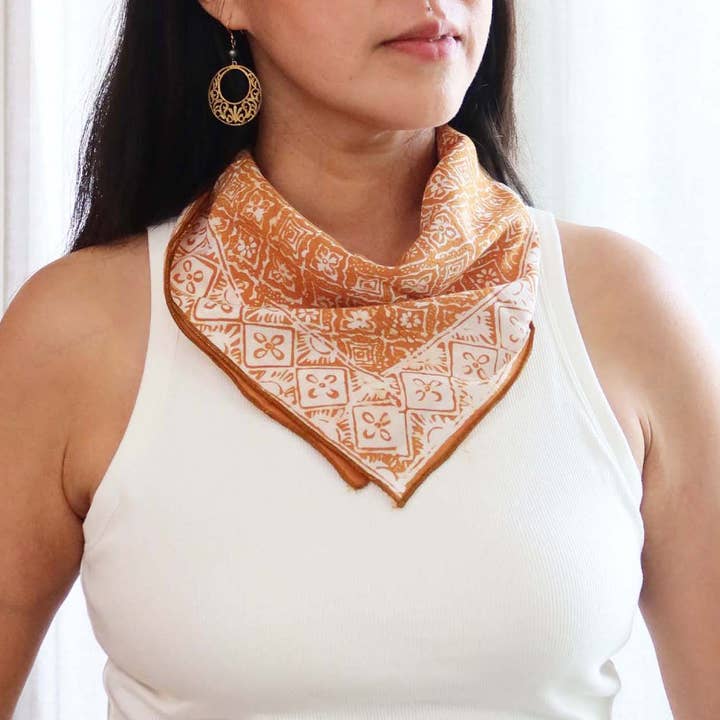 Kasih Co-op – wholesale Bandana – Women's – Hand Dyed Batik Bandana, 100% Soft Cotton, Yellow Fall Color