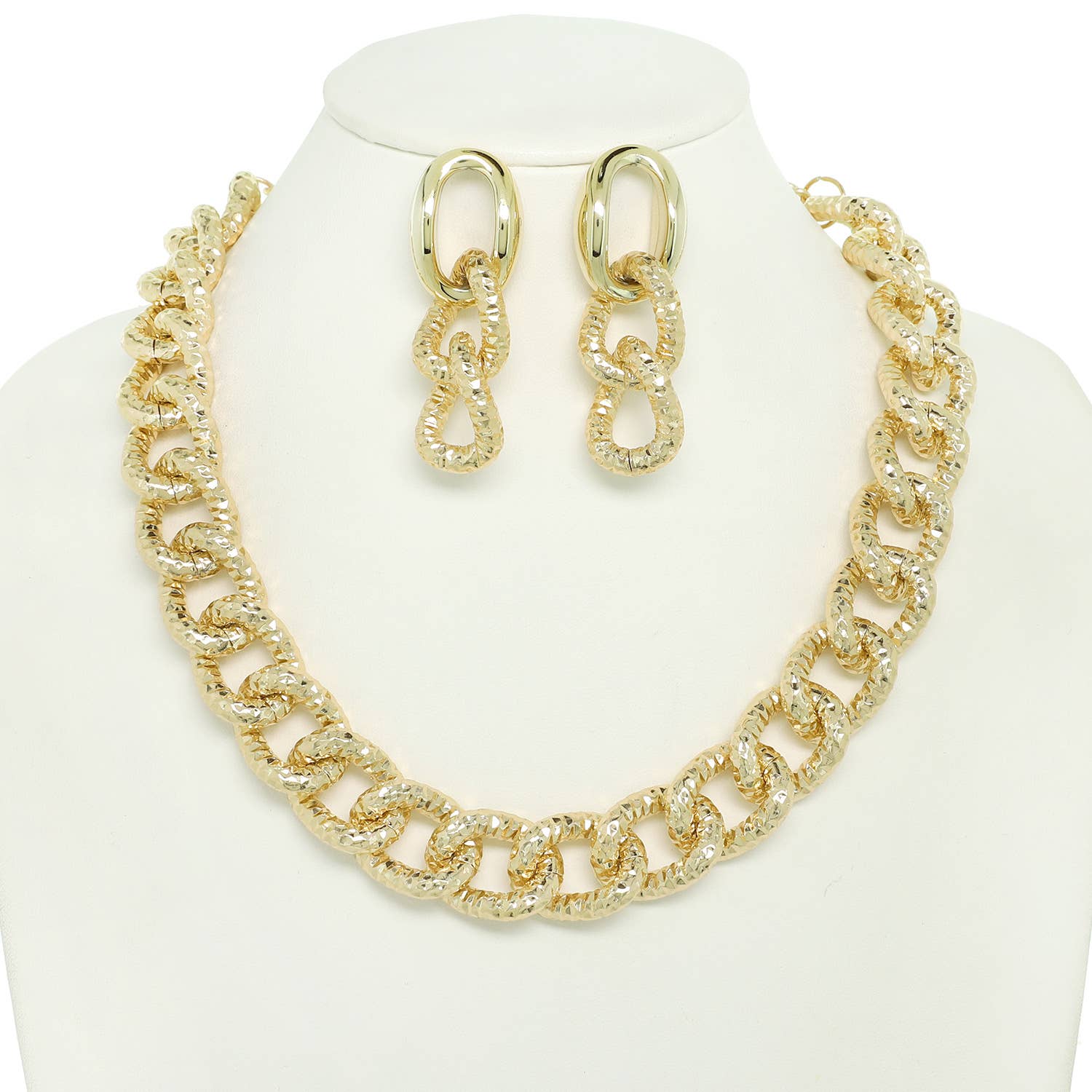 SP Sophia Collection - Wholesale Jewelry Set - Fashion Crumpled Chain Link Necklace Earrings Set 0