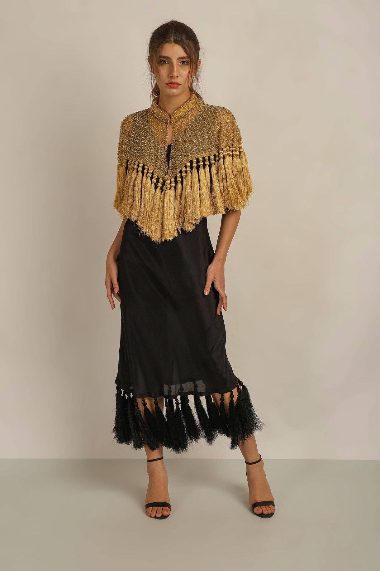 Anannasa Lifestyle - Wholesale Cape – Women's - ZAZA BEADED/TASSEL CAPE - GOLD