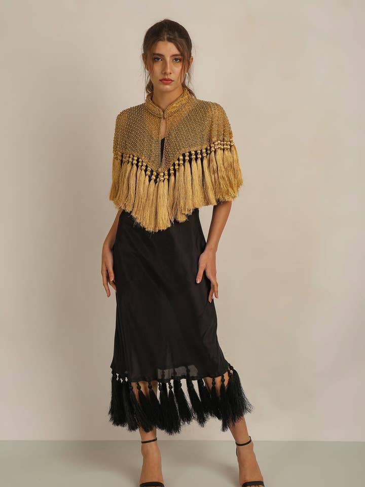 Anannasa Lifestyle - Wholesale Cape – Women's - ZAZA BEADED/TASSEL CAPE - GOLD0
